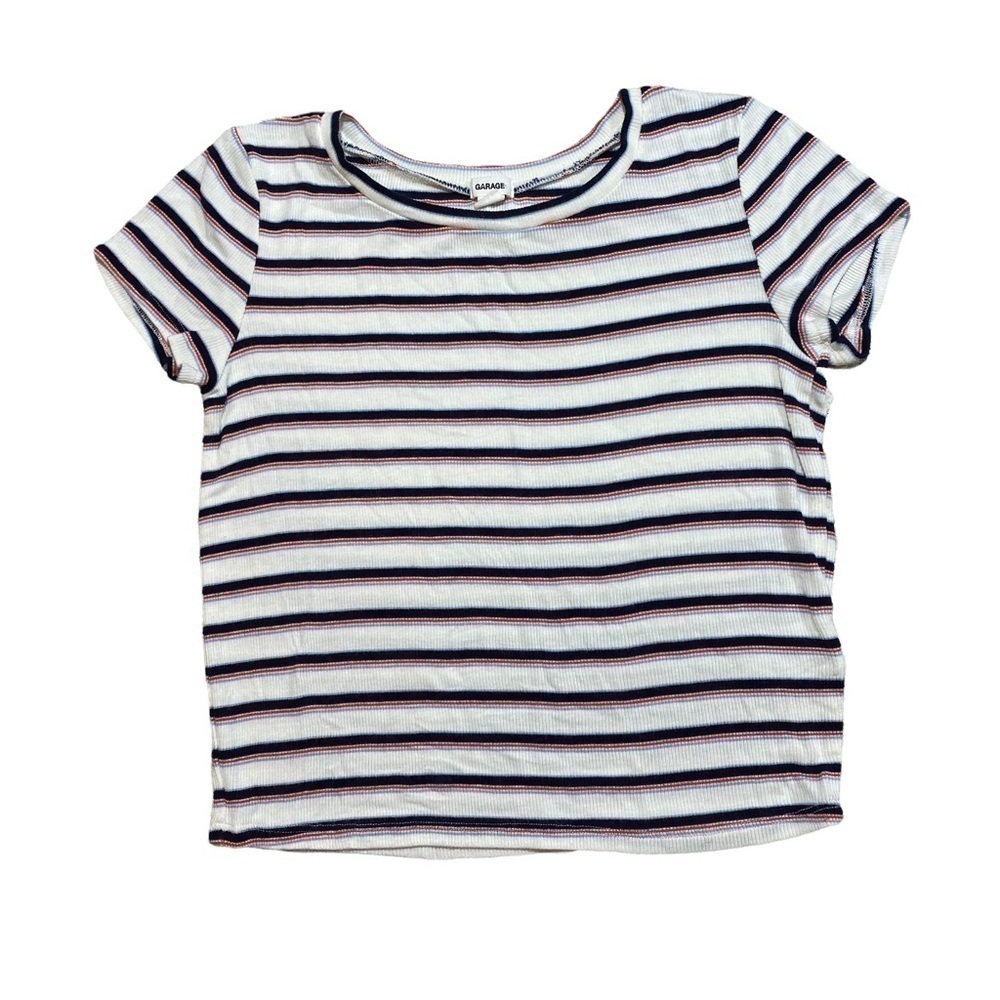 Garage Stripe Baby Tee, White/Navy/Red, size Medium